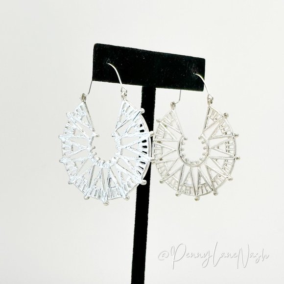 Vintage Silver Compass Sun Hoop Earrings - Picture 1 of 8